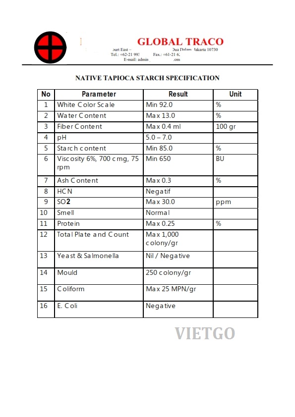tinh bột sắn xuất khẩu